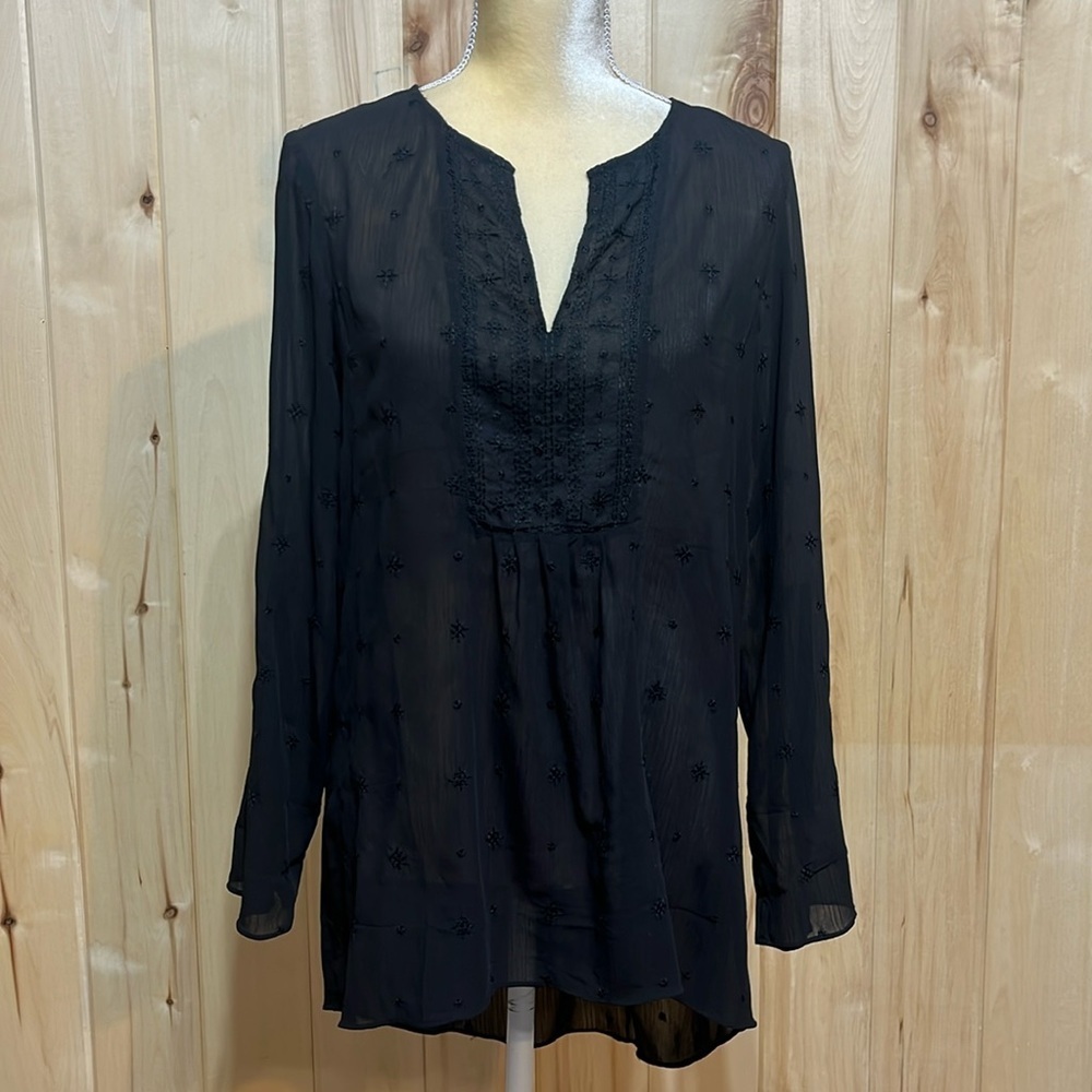 White House Black Market Sheer‎ Black Tunic Blouse Size 4